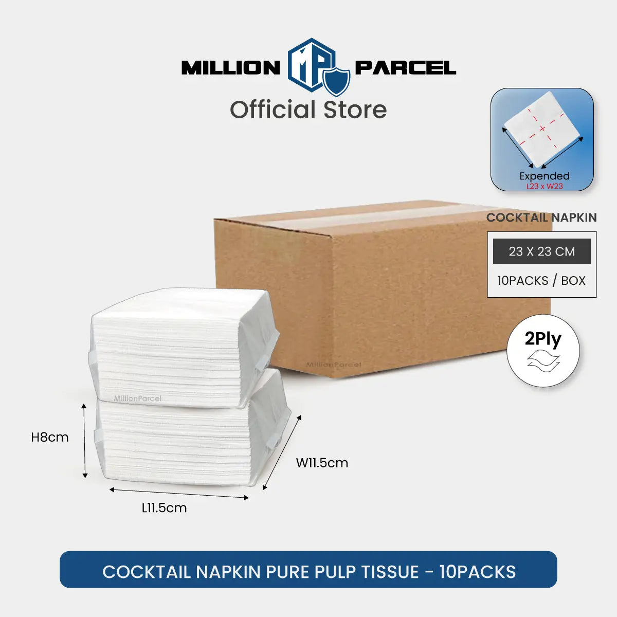 Cocktail Napkin Pure Pulp Tissue 2-Ply | Napkin Tissue - MillionParcel