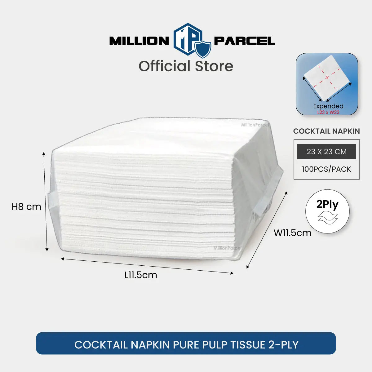 Cocktail Napkin Pure Pulp Tissue 2-Ply | Napkin Tissue - MillionParcel