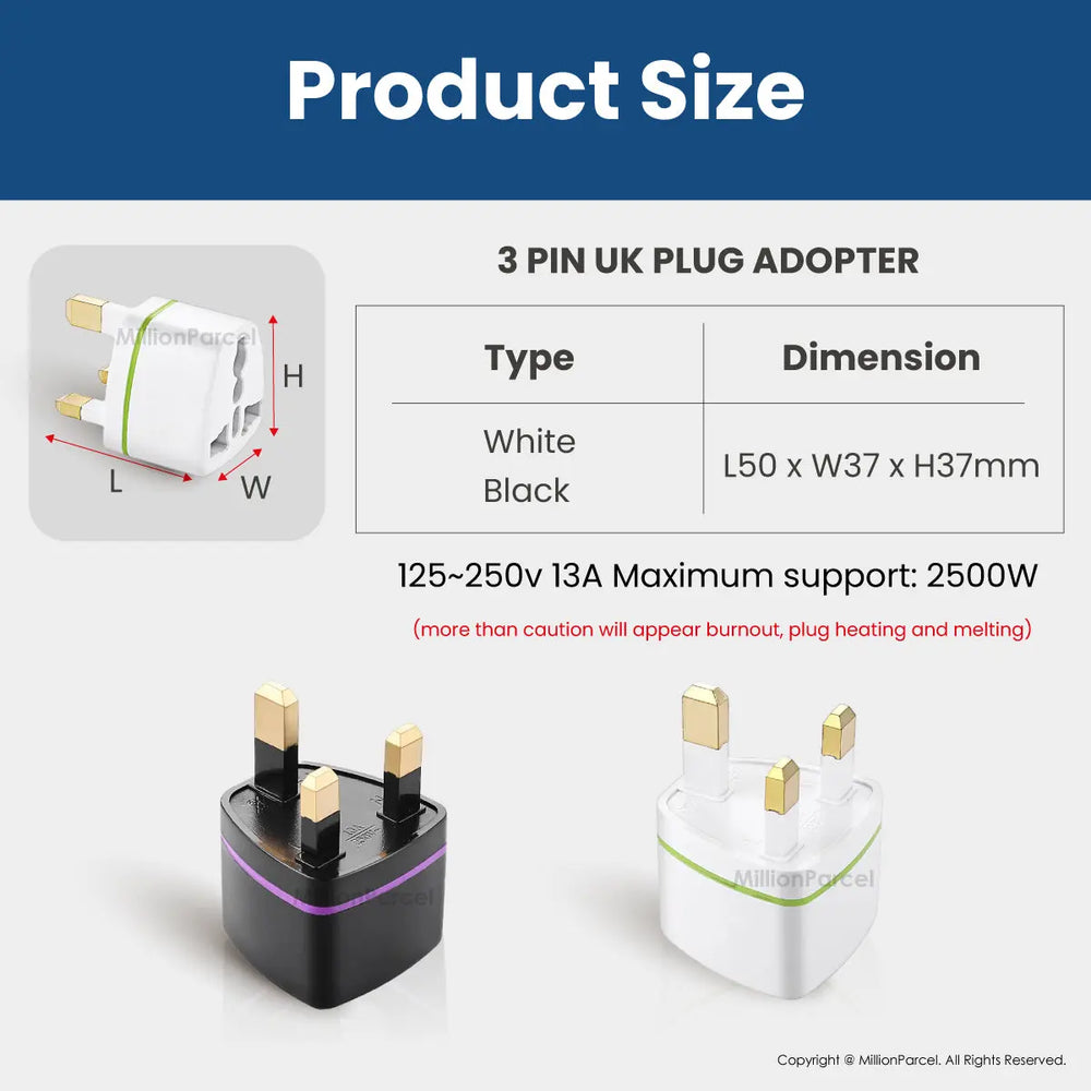 UK/SG 3 Pin Plug Power Converter | Plug Adapter for UK