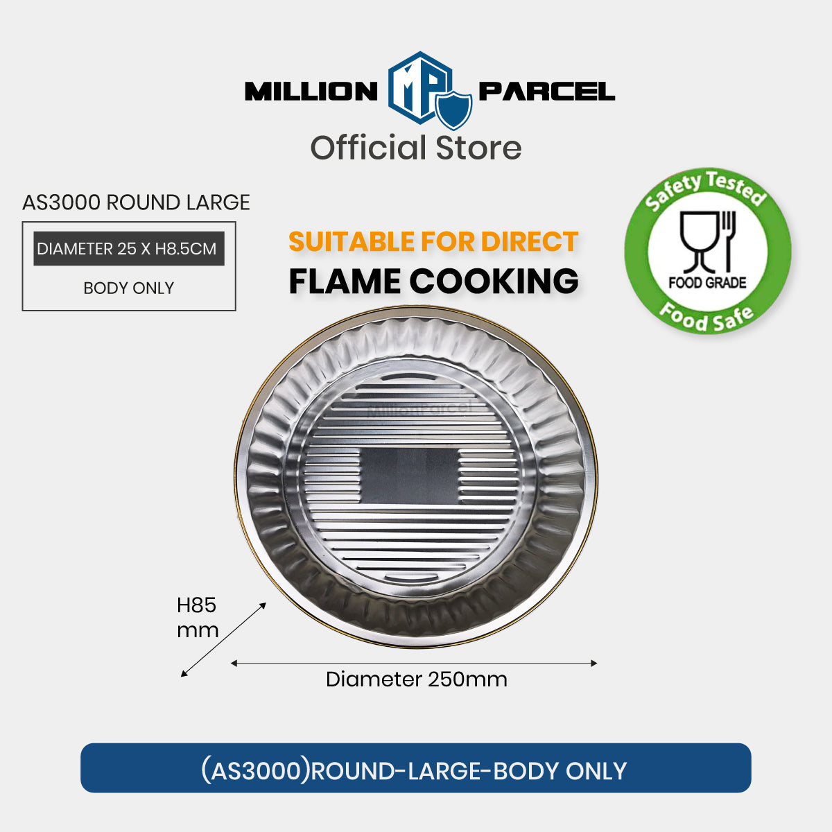 Round large aluminium foil tray body only, fluted rim, no lid