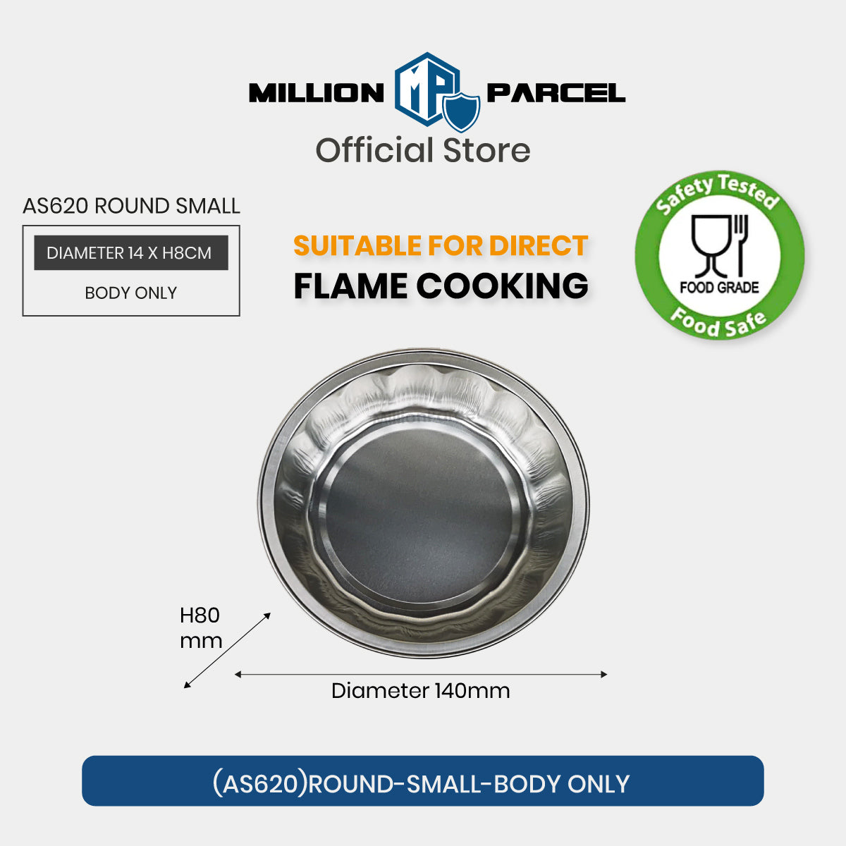 Small round aluminium foil container body only, crimped rim, deep circular dish shape