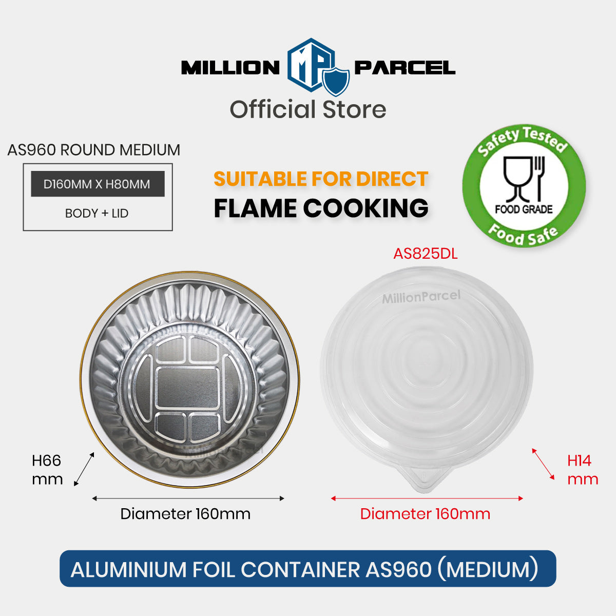 Medium round aluminium foil container with clear lid, ribbed rim and compartmented base