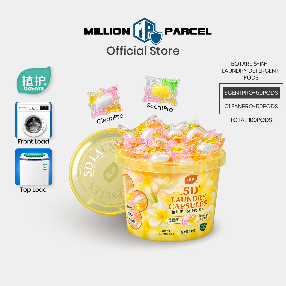 Botare 5-in-1 Laundry Capsule 100 Pods | 5D Detergent Pods Singapore