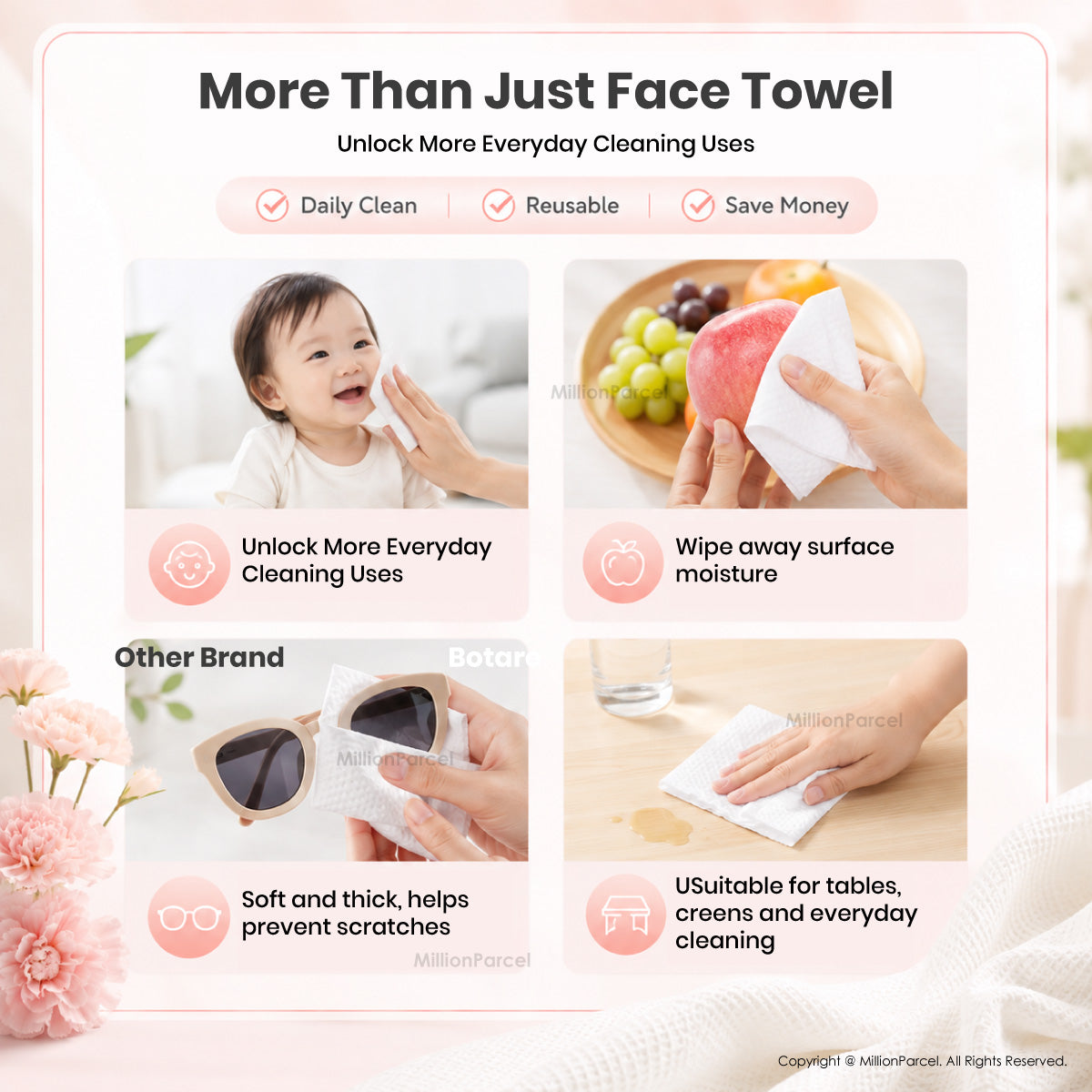 Botare Disposable Face Towel – Cotton Tissue, 80 Sheets
