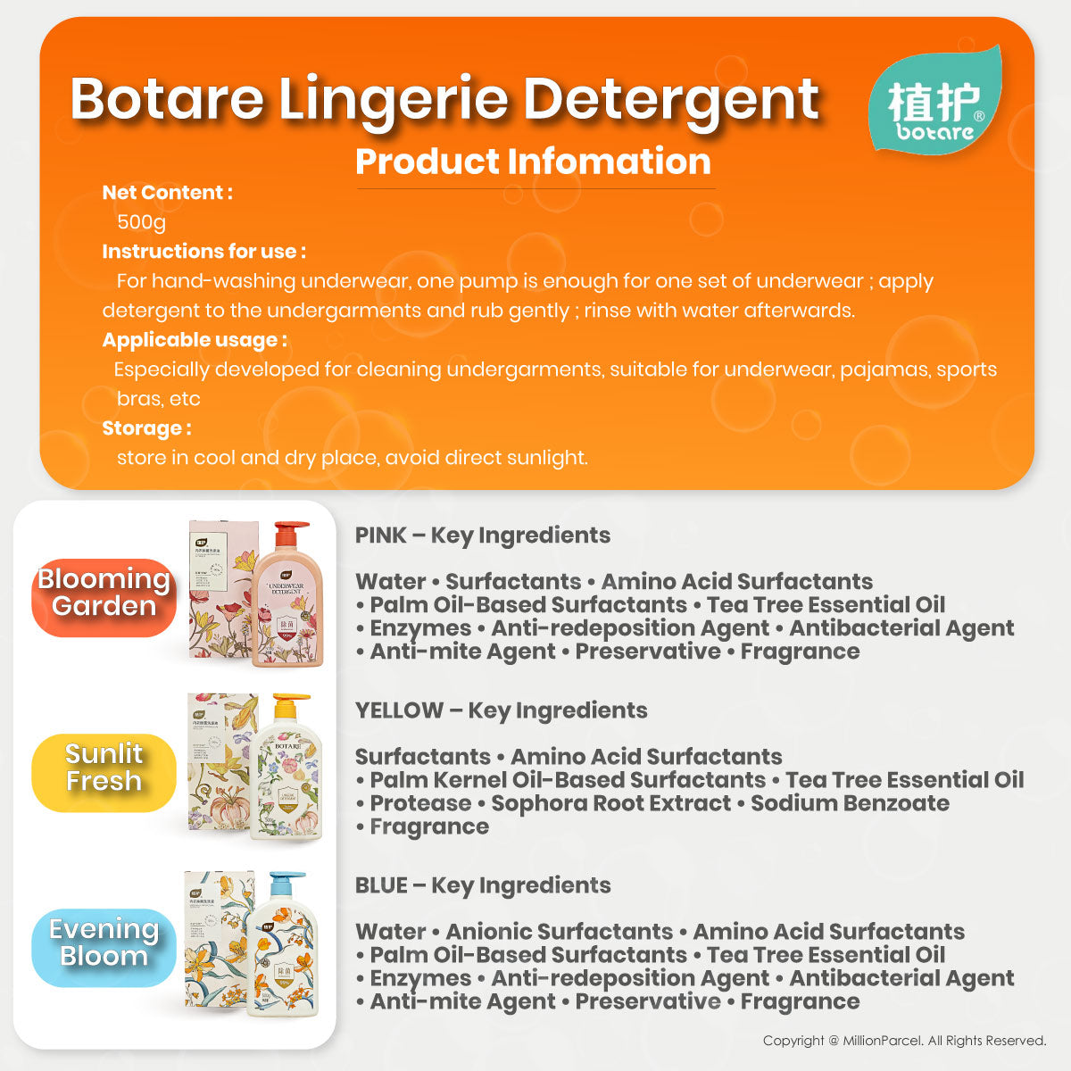 Botare Lingerie Detergent 500g | Tea Tree Hand Wash for Underwear, Pajamas & Sports Bras