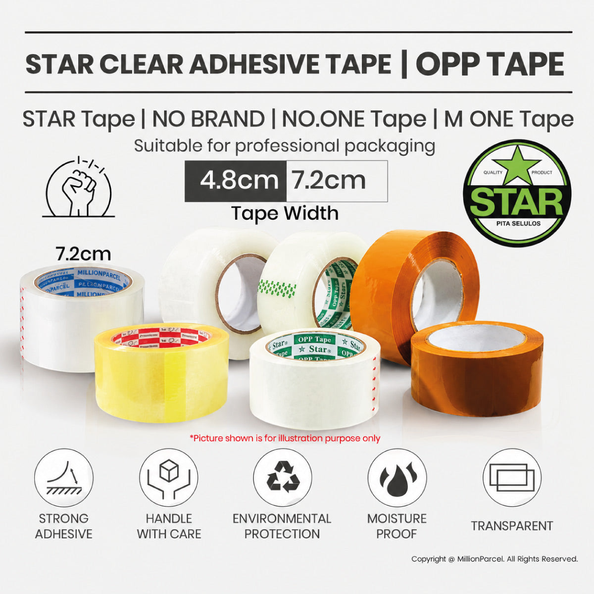 STAR clear adhesive tape rolls, including transparent tape and colored OPP tape