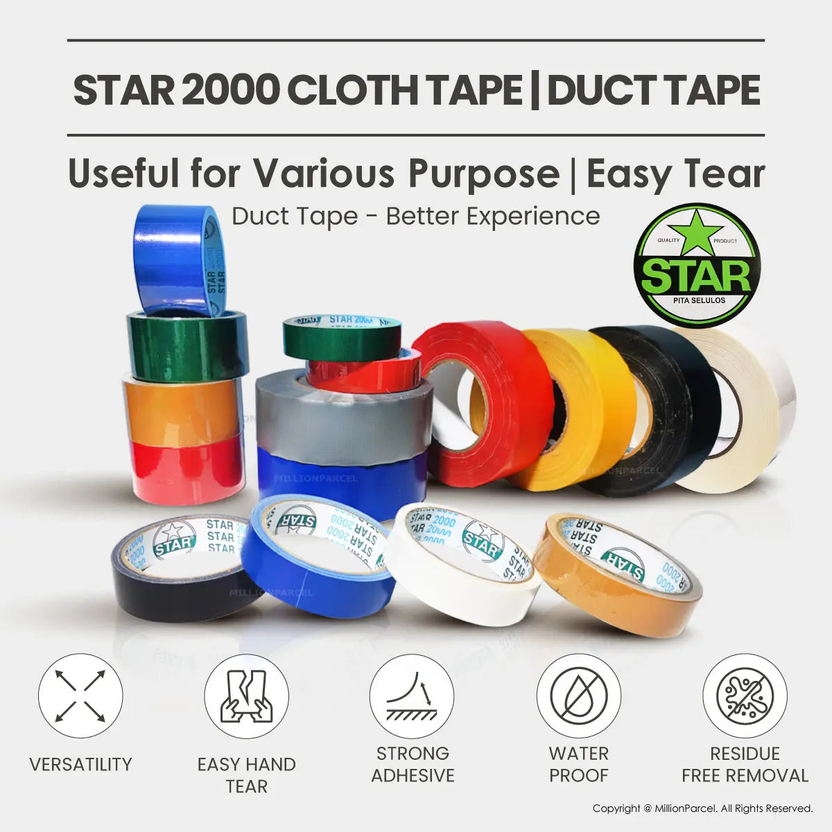 STAR 2000 Cloth Tape | Duct Tape - Easy Tear - MillionParcel