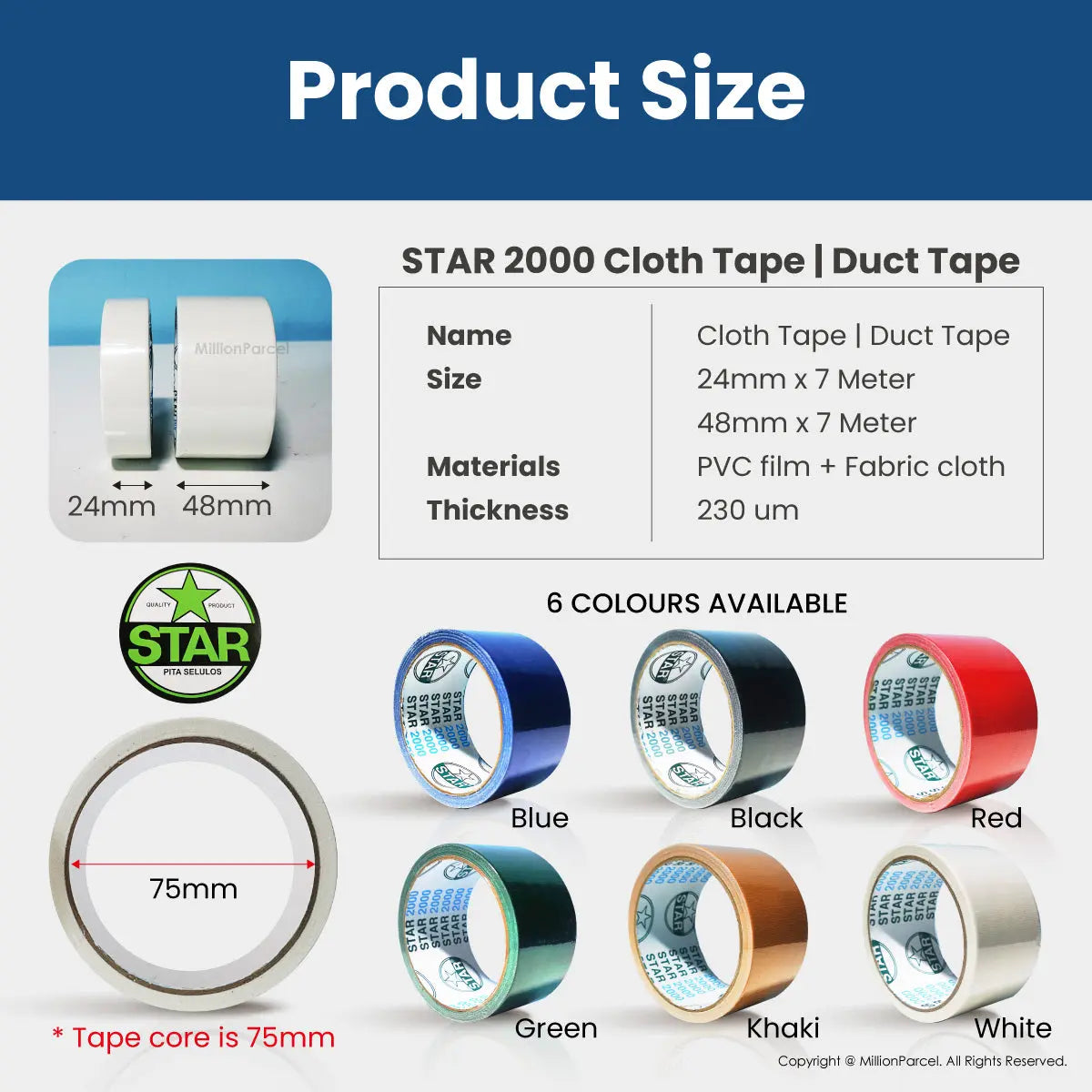 STAR 2000 Cloth Tape | Duct Tape - Easy Tear - MillionParcel