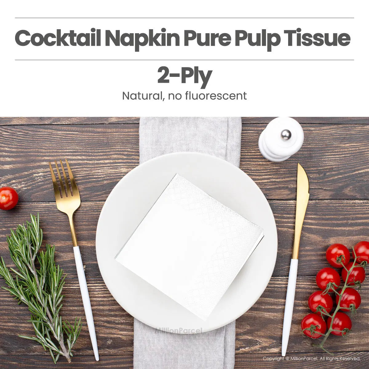 Cocktail Napkin Pure Pulp Tissue 2-Ply | Napkin Tissue - MillionParcel