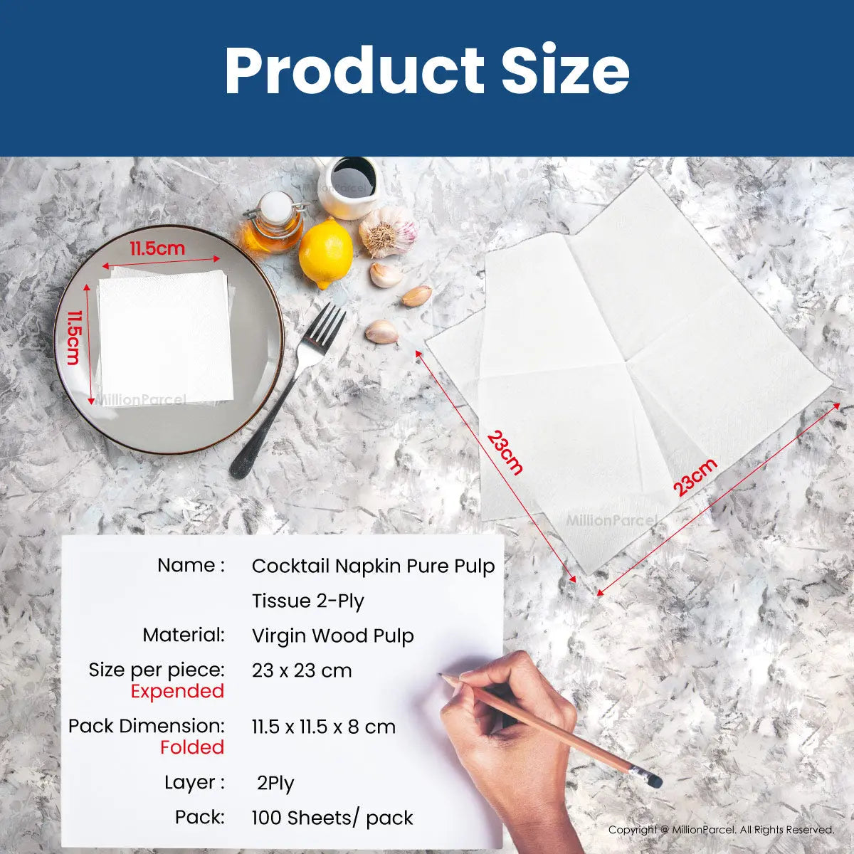 Cocktail Napkin Pure Pulp Tissue 2-Ply | Napkin Tissue - MillionParcel