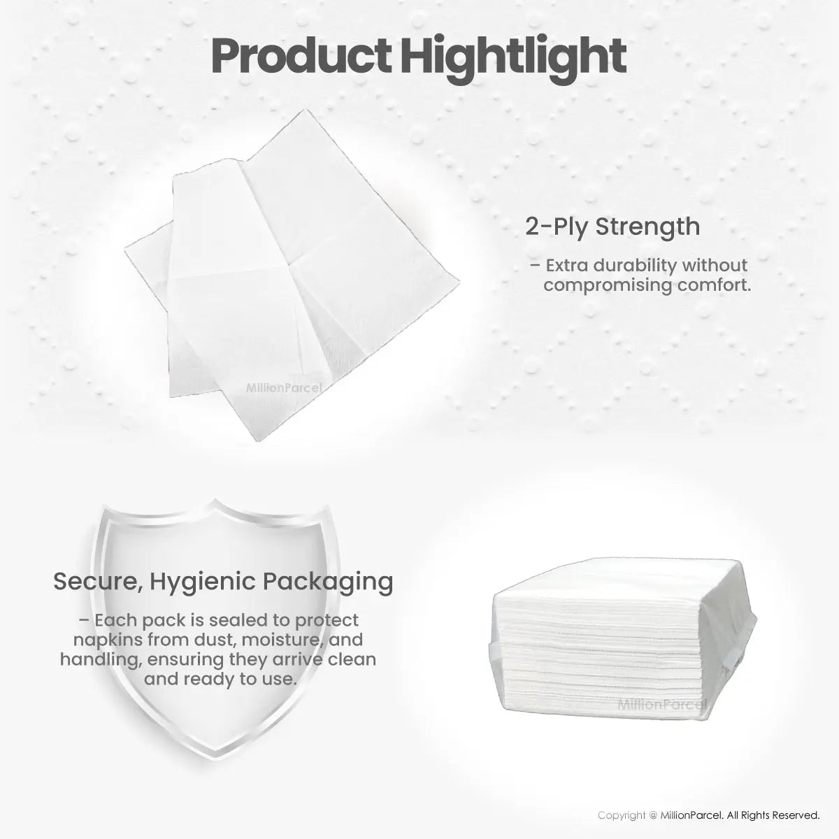 Cocktail Napkin Pure Pulp Tissue 2-Ply | Napkin Tissue - MillionParcel