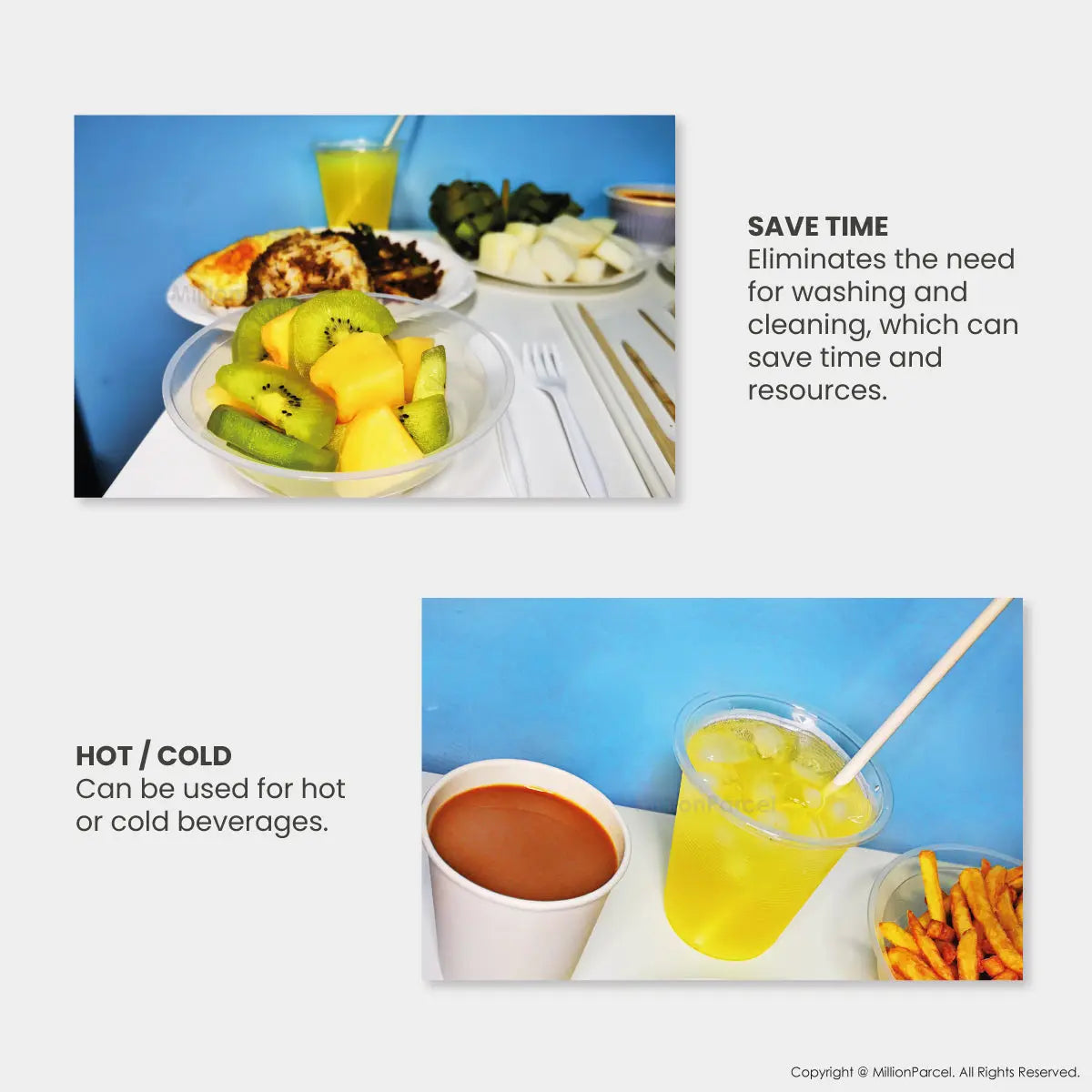 Premium Disposable Tableware | Disposable Cutlery - Plates, Cup, Bowl, Spoons, Forks, Straw, Stirrer, Chopsticks - MillionParcel