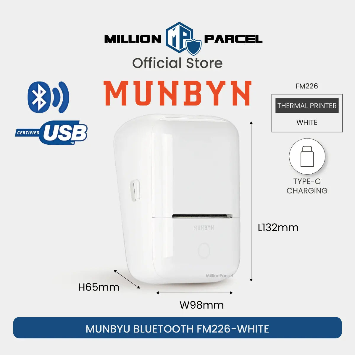 MUNBYN FM226 Bluetooth Portable Label Maker - White - MillionParcel