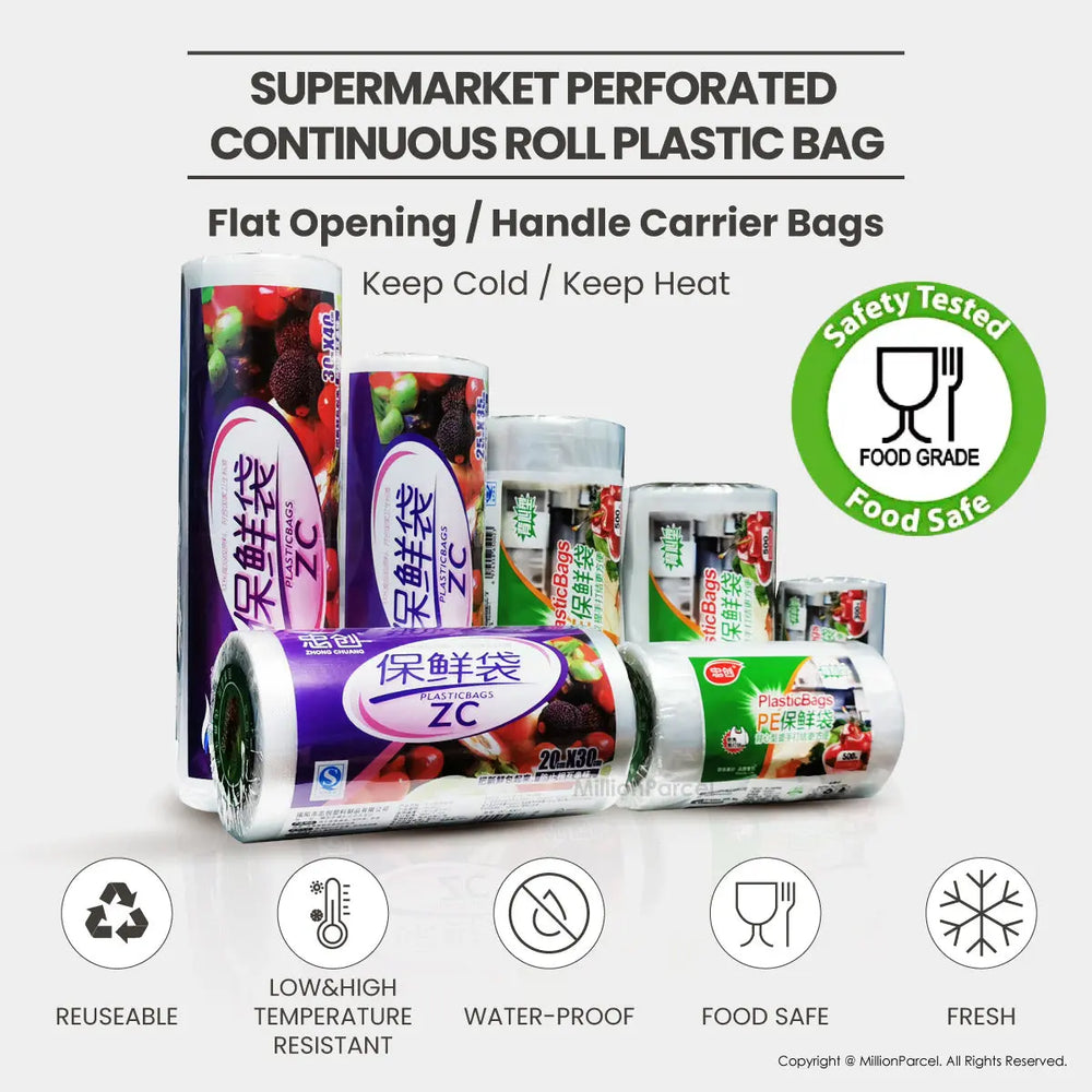 Supermarket Perforated Continuous Roll Plastic Bag