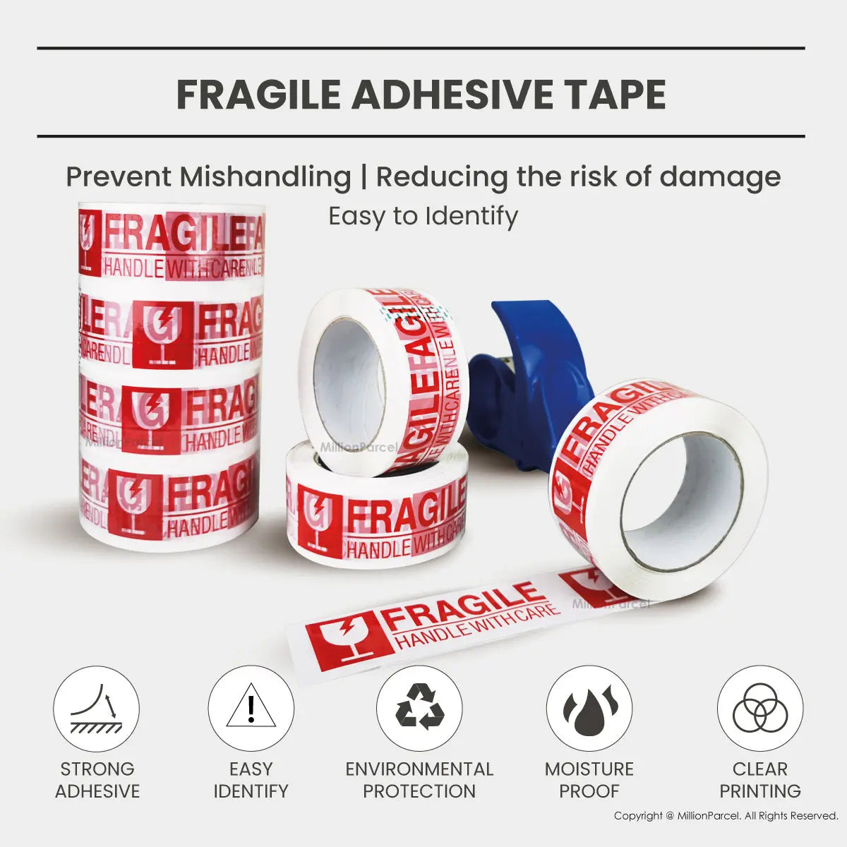 Fragile Adhesive Tape - Ensure your fragile items arrive safely - MillionParcel