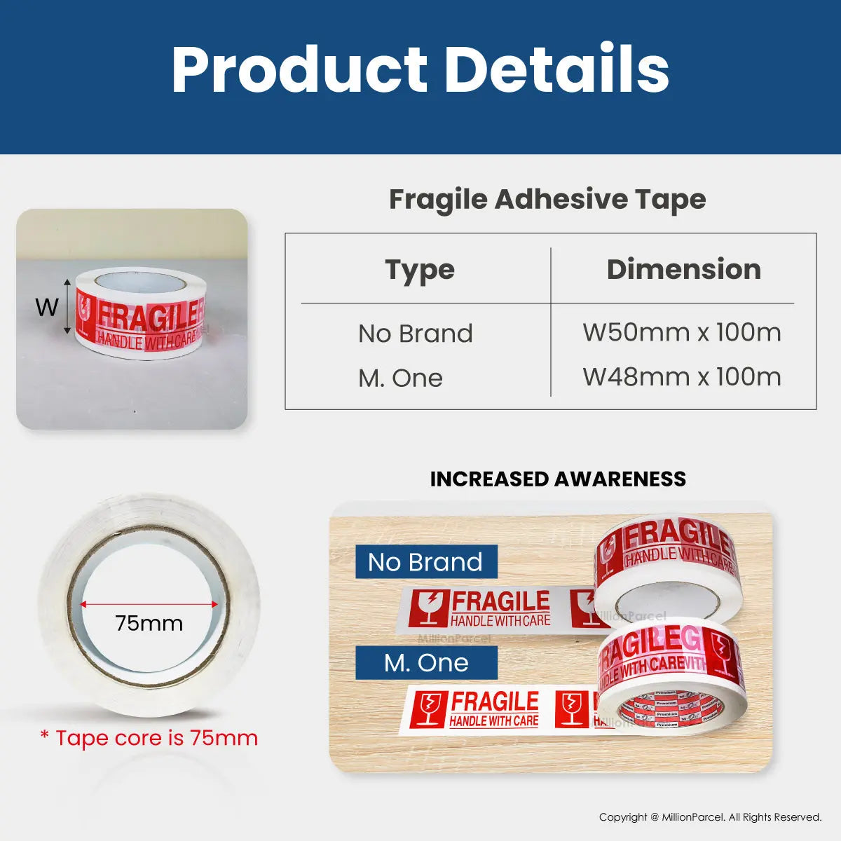 Fragile Adhesive Tape - Ensure your fragile items arrive safely - MillionParcel