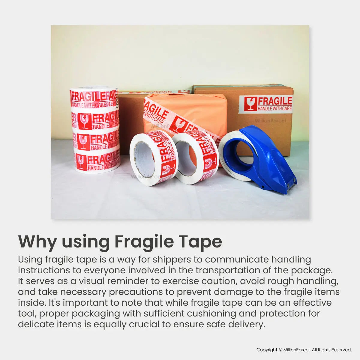 Fragile Adhesive Tape - Ensure your fragile items arrive safely - MillionParcel