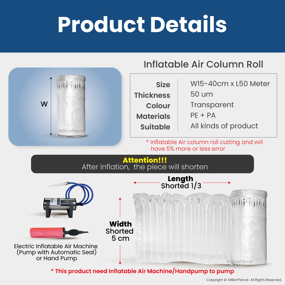 Inflatable Air Column Roll & Bag - Fragile Shipment Protection