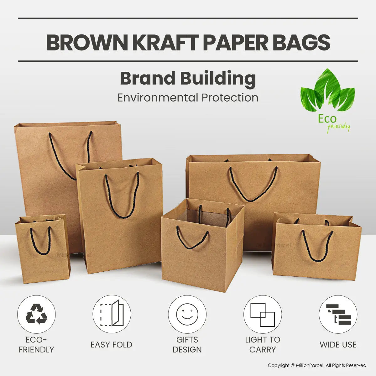 Black Rope Handle Brown Paper Bag | Gift Bag - MillionParcel