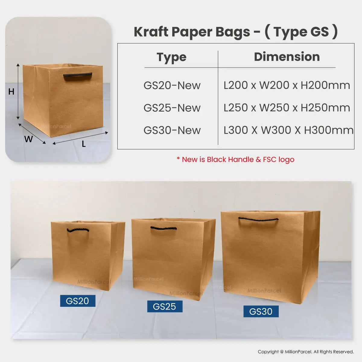 Black Rope Handle Brown Paper Bag | Gift Bag - MillionParcel