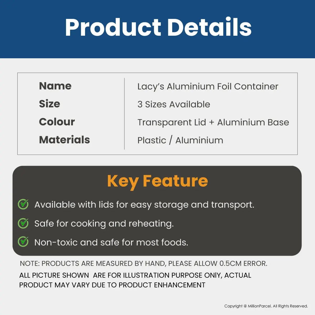 Lacy's Smooth - Wall Container with Lid | Aluminium Foil Container - MillionParcel
