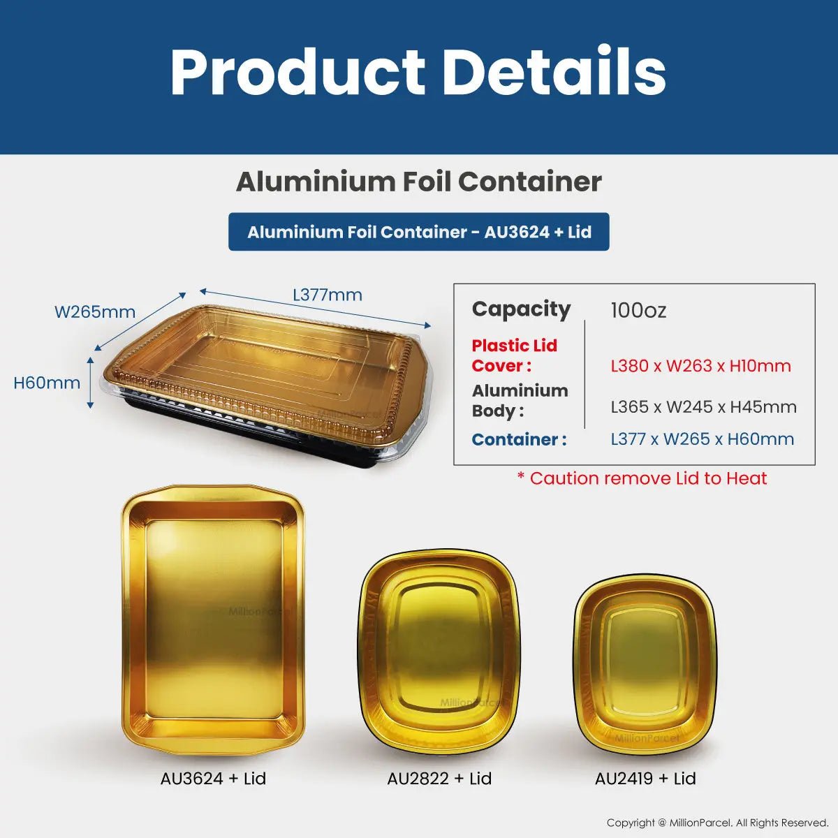 Lacy's Smooth - Wall Container with Lid | Aluminium Foil Container - MillionParcel