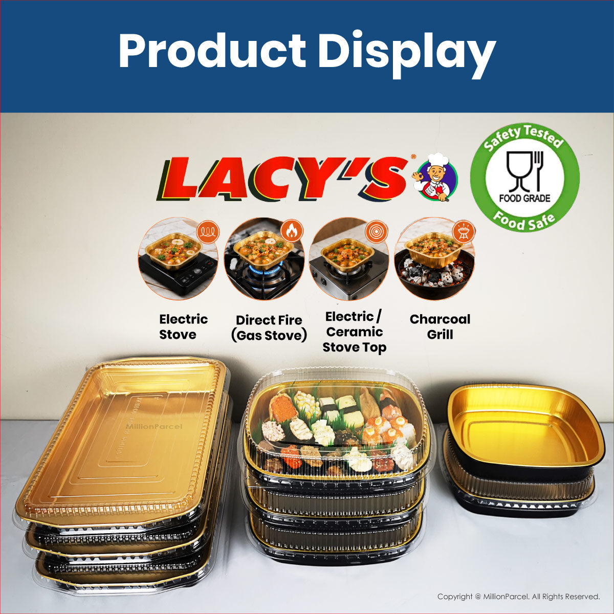 Lacy's Smooth Wall Aluminium Foil Food Container with Clear Lid