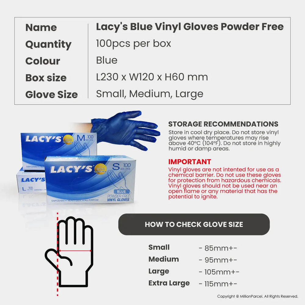 Lacy's Multipurpose Gloves Powder Free | HDPE/TPE/Vinyl Gloves | 100pc/box