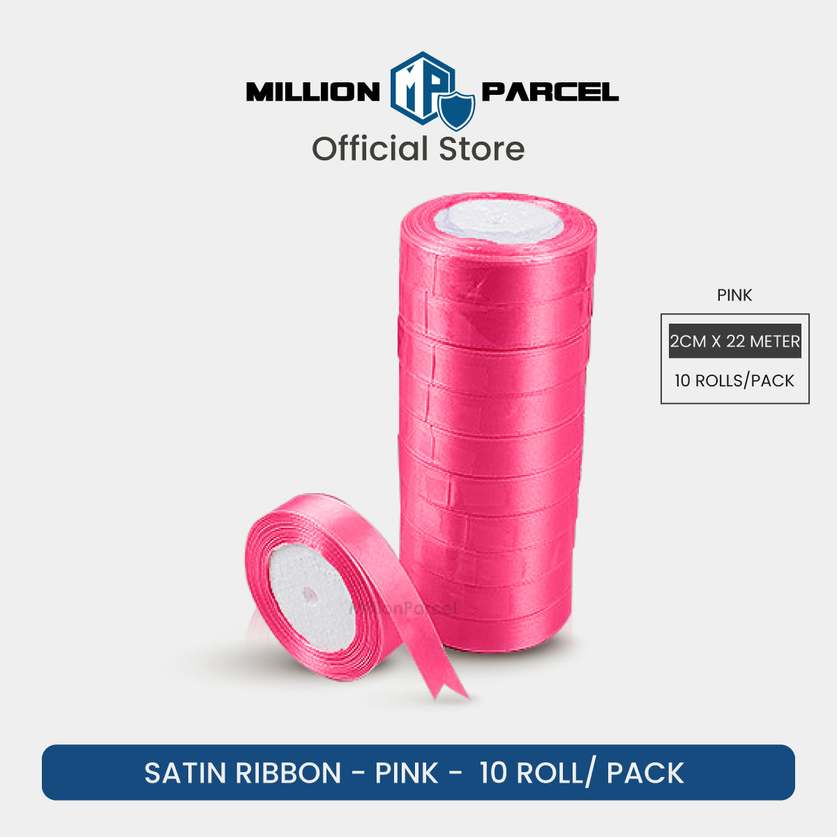 Pink satin ribbon 10-roll pack, 2 cm x 22 m each roll, gift wrapping ribbons