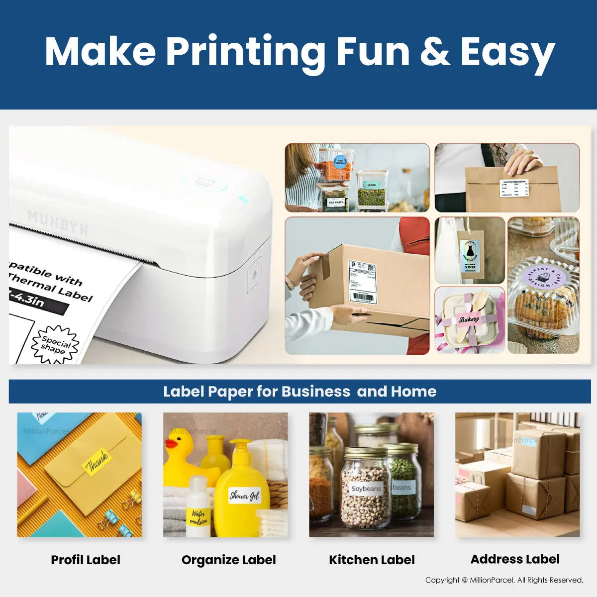 MUNBYN 941B & RW402B Bluetooth Thermal Label Printer for Small Business - MillionParcel