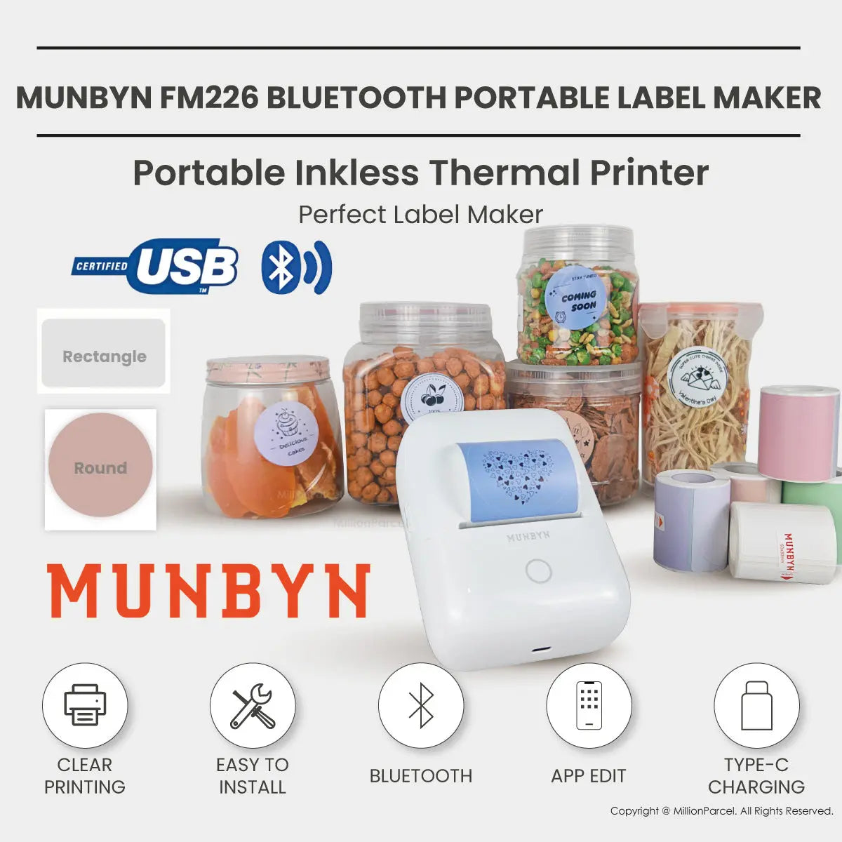 MUNBYN FM226 Bluetooth Portable Label Maker - White - MillionParcel