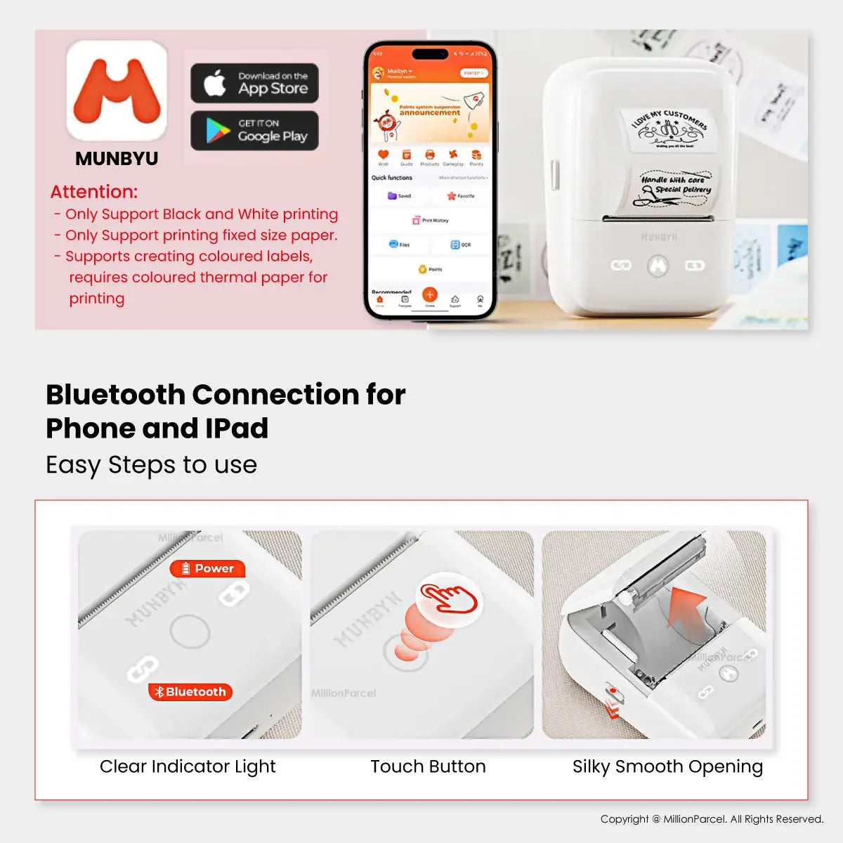 MUNBYN FM226 Bluetooth Portable Label Maker - White - MillionParcel