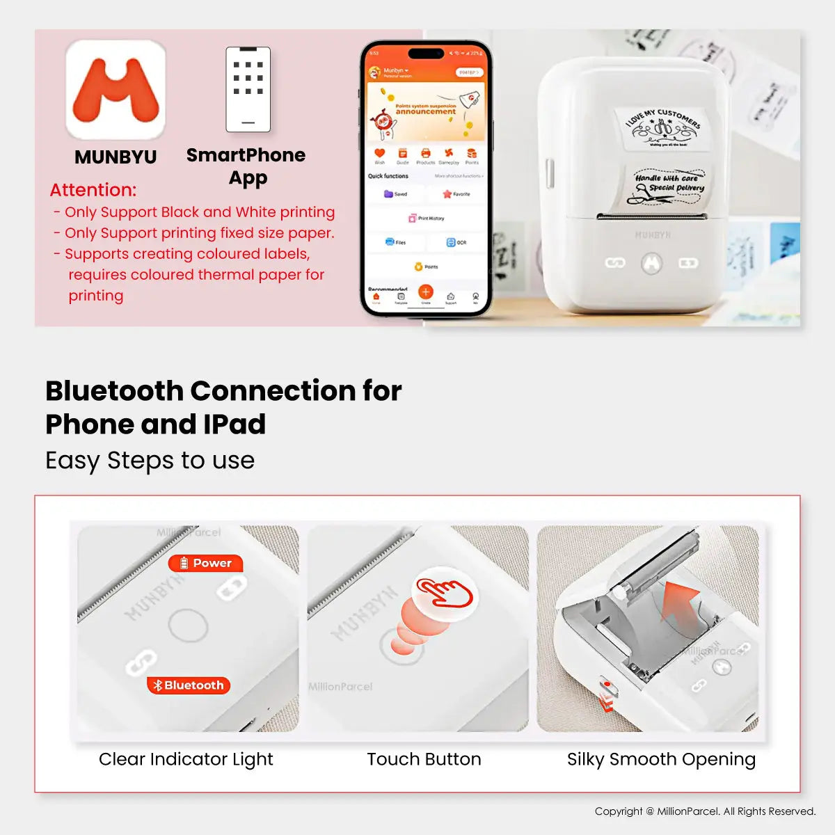 MUNBYN FM226 Bluetooth Portable Label Maker - White - MillionParcel