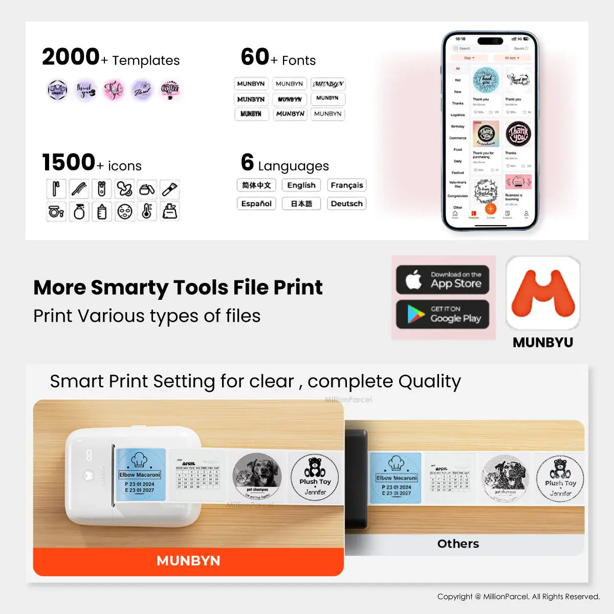 MUNBYN FM226 Bluetooth Portable Label Maker - White - MillionParcel