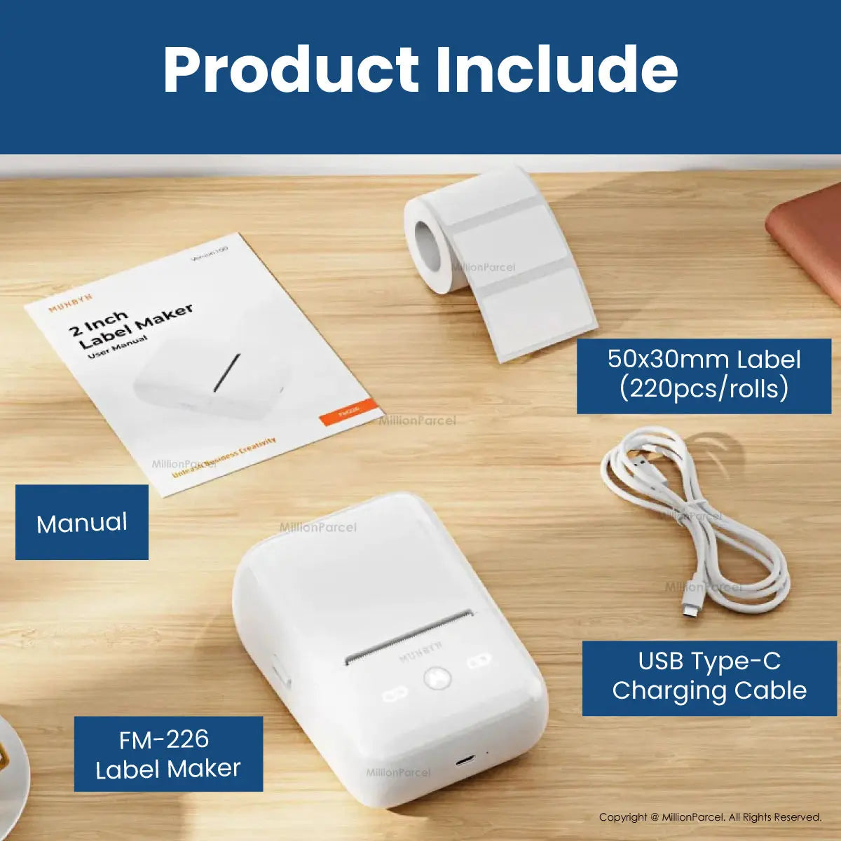 MUNBYN FM226 Bluetooth Portable Label Maker - White - MillionParcel