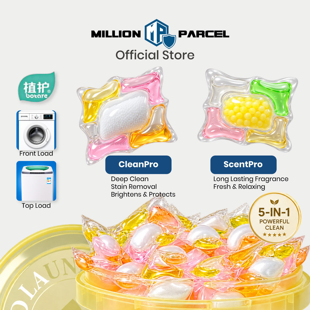 Botare 5-in-1 Laundry Capsule 100 Pods | 5D Detergent Pods Singapore