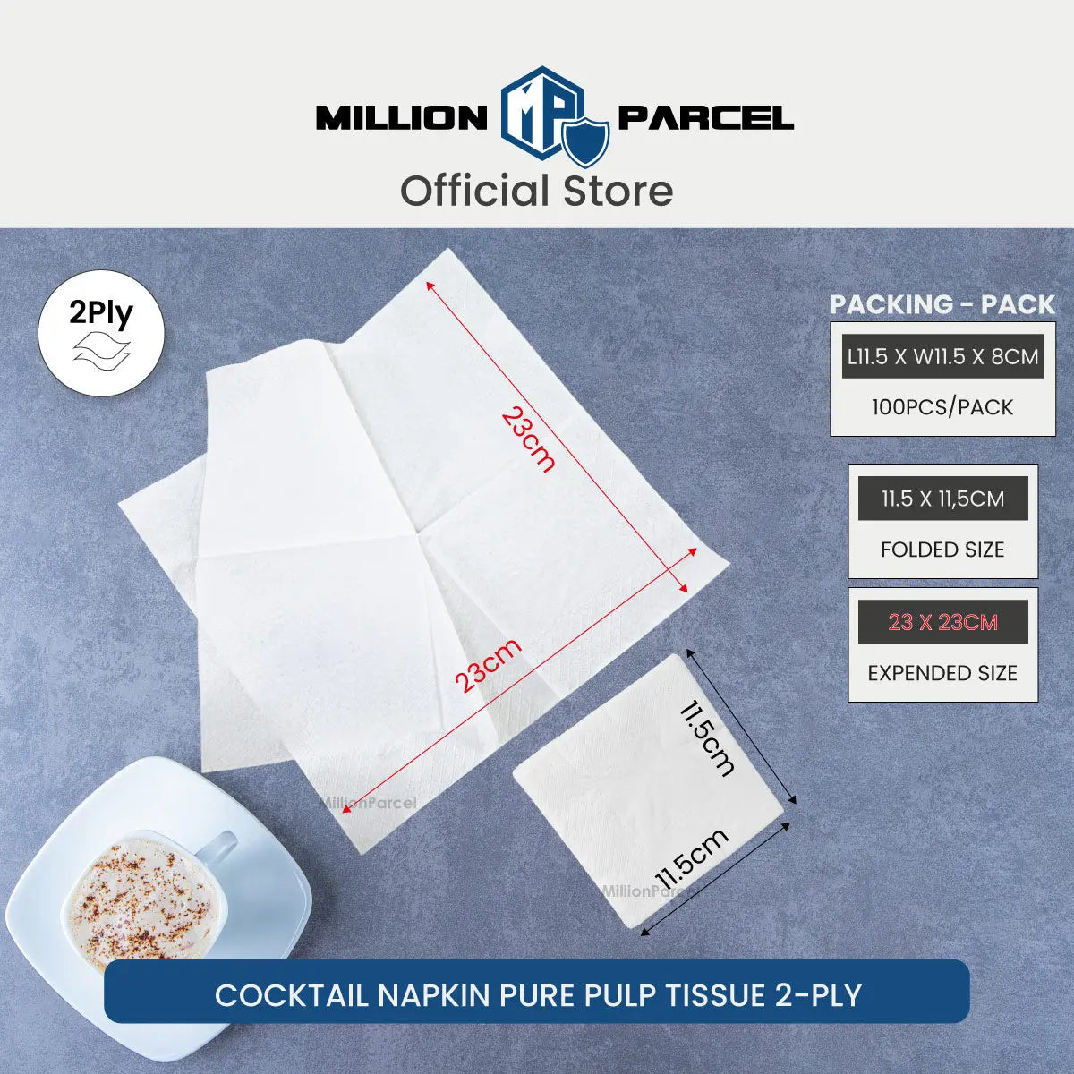 Cocktail Napkin Pure Pulp Tissue 2-Ply | Napkin Tissue - MillionParcel
