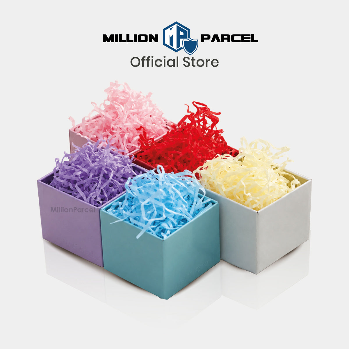 Raffia-style shredded paper filler assortment in pink, red, purple, blue, cream