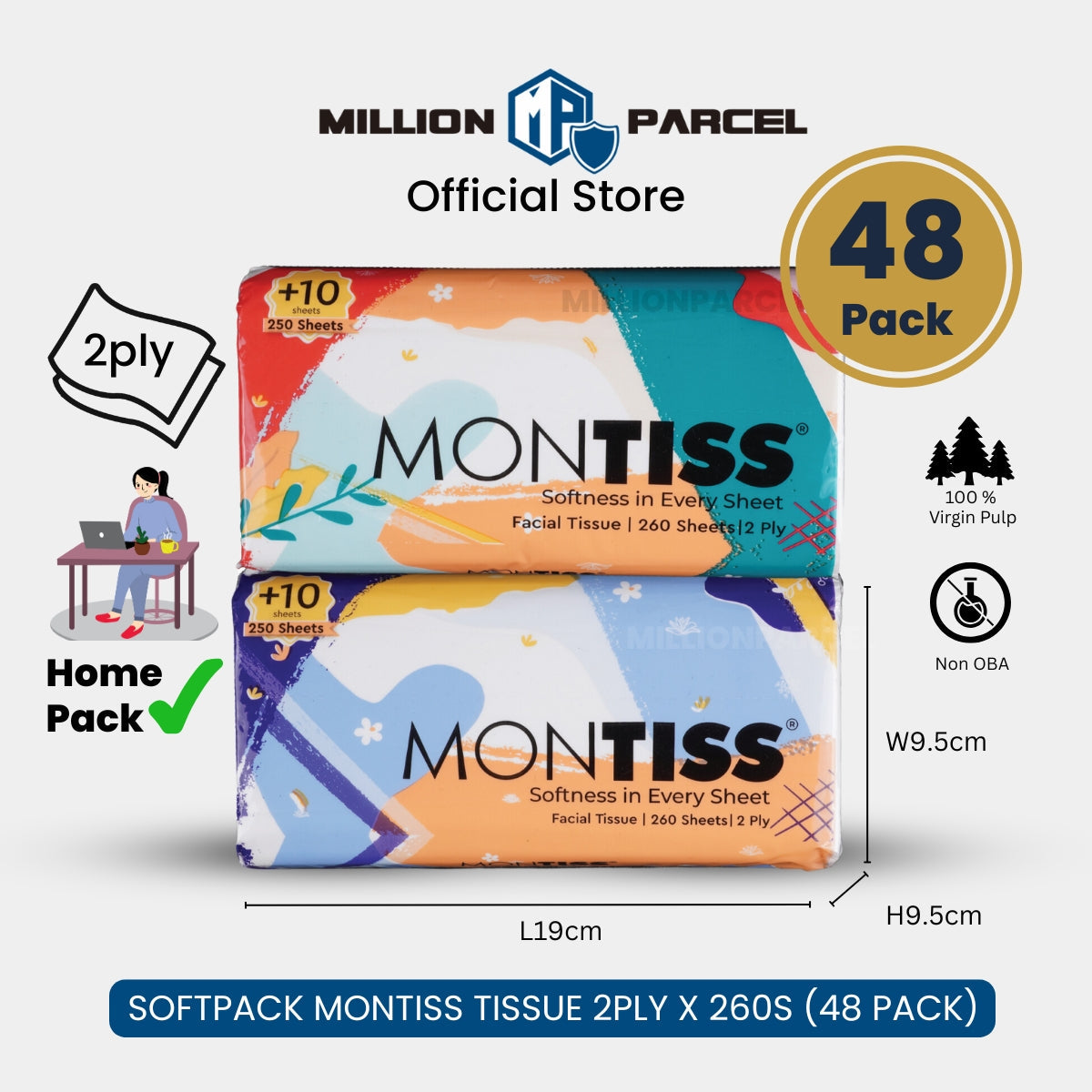 Montiss 2 Ply & Favour 3 Ply Facial Tissue Paper | 100% Virgin Pulp | Non-OBA | Soft Pack - MillionParcel