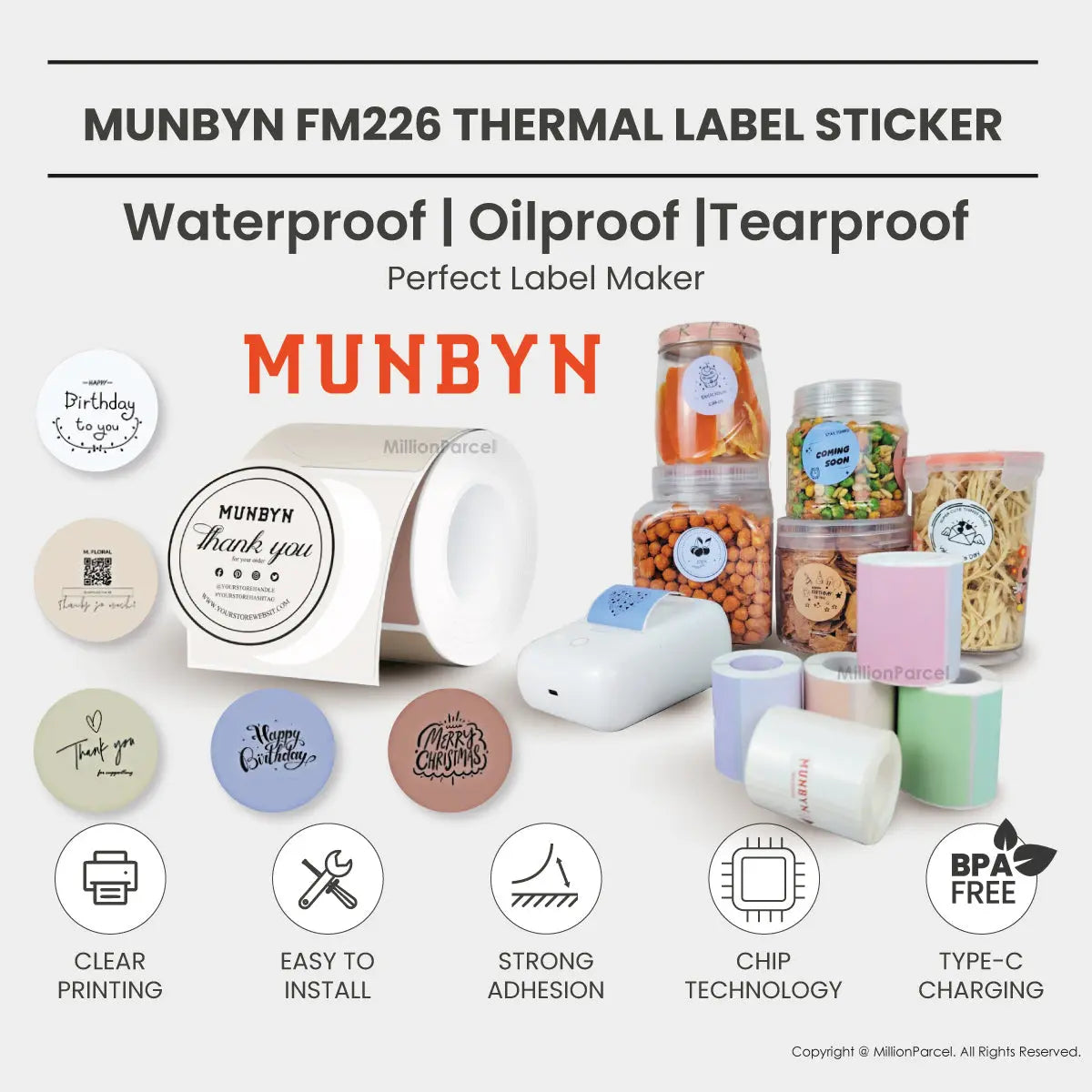 MUNBYN Morandi Color Thermal Label Sticker | Custom Sticker - MillionParcel