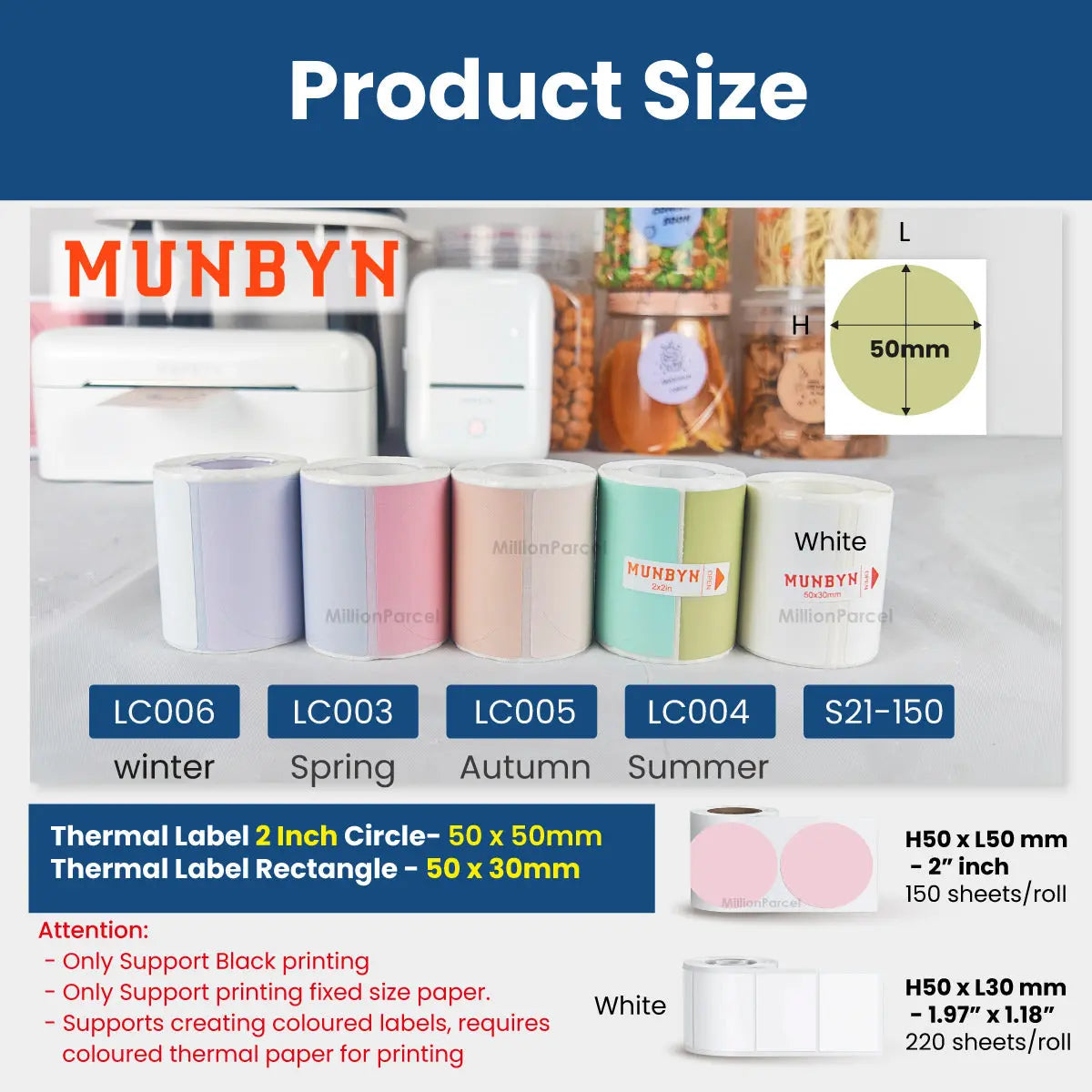 MUNBYN Morandi Color Thermal Label Sticker | Custom Sticker - MillionParcel