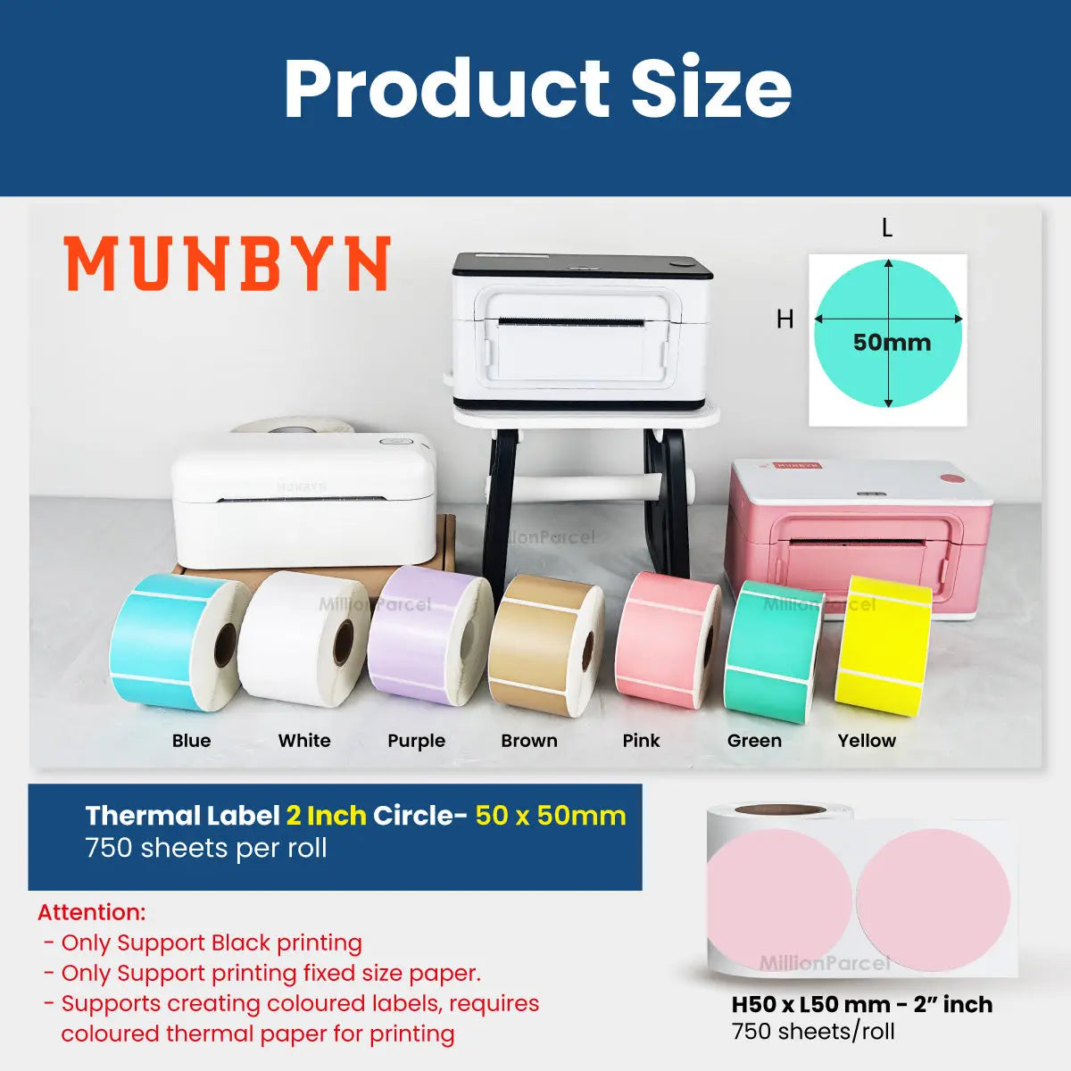 MUNBYN Rectangle Thermal Label | Circle Label | Holographic Label - MillionParcel