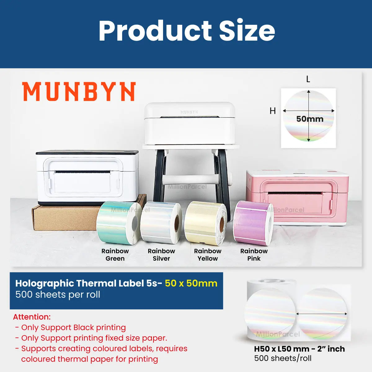 MUNBYN Rectangle Thermal Label | Circle Label | Holographic Label - MillionParcel