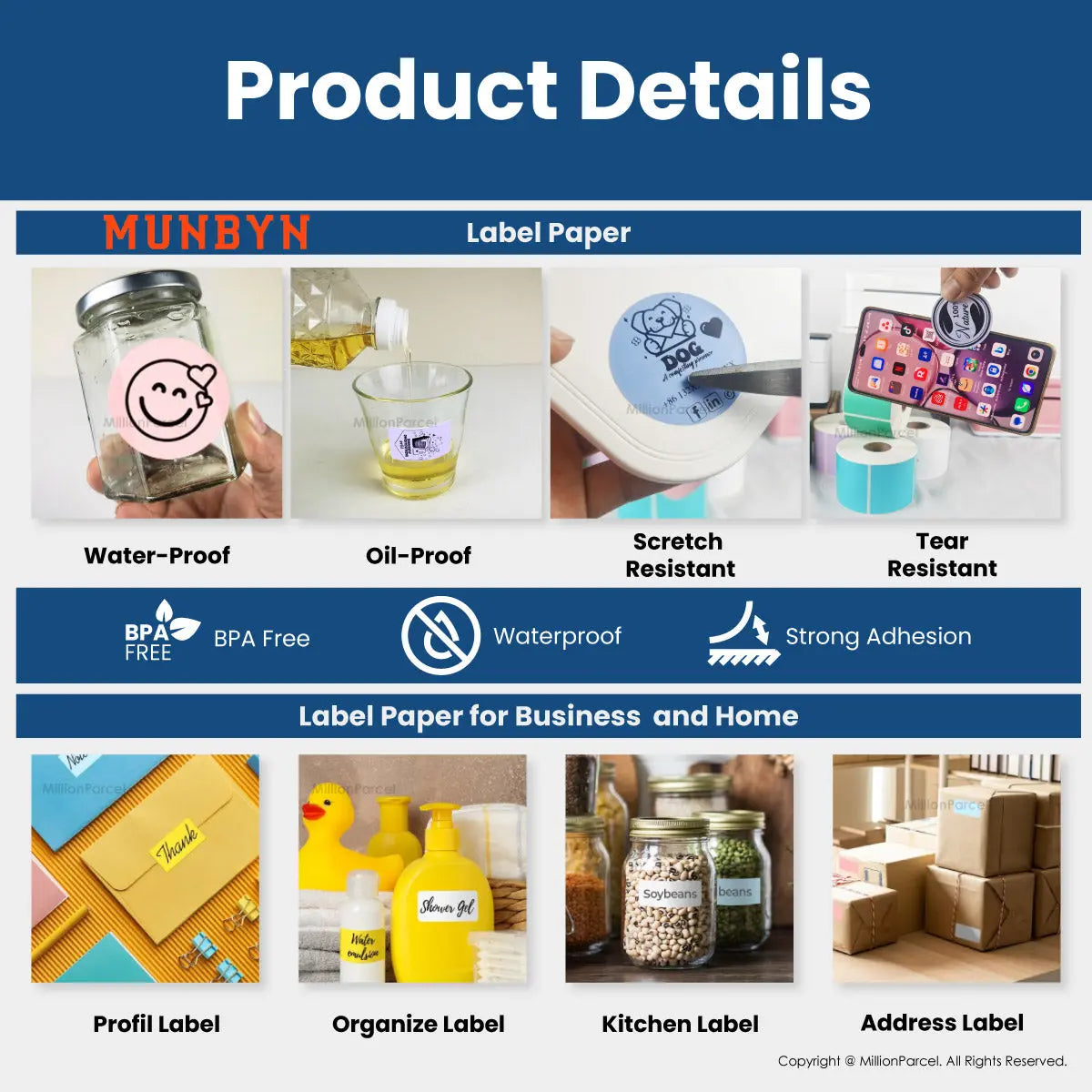 MUNBYN Rectangle Thermal Label | Circle Label | Holographic Label - MillionParcel