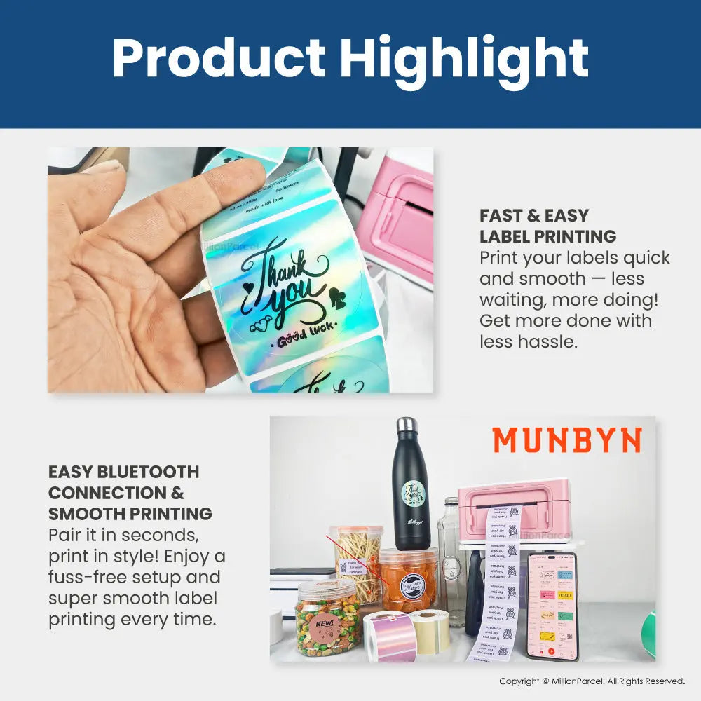 MUNBYN Rectangle Thermal Label | Circle Label | Holographic Label - MillionParcel