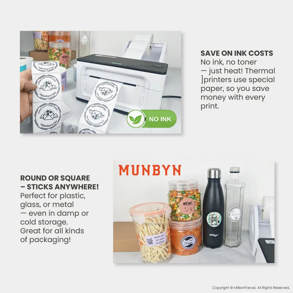 MUNBYN Rectangle Thermal Label | Circle Label | Holographic Label - MillionParcel