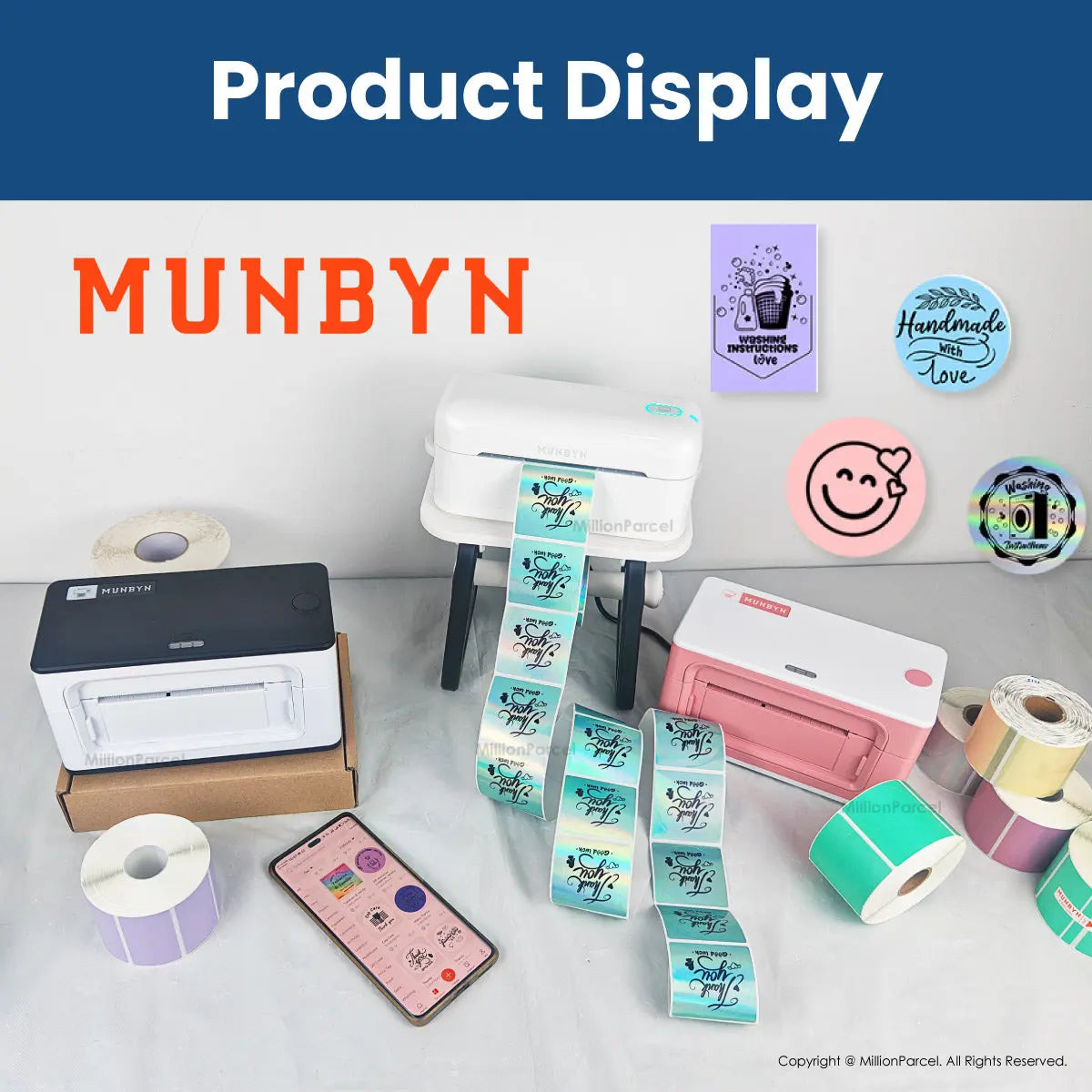 MUNBYN Rectangle Thermal Label | Circle Label | Holographic Label - MillionParcel
