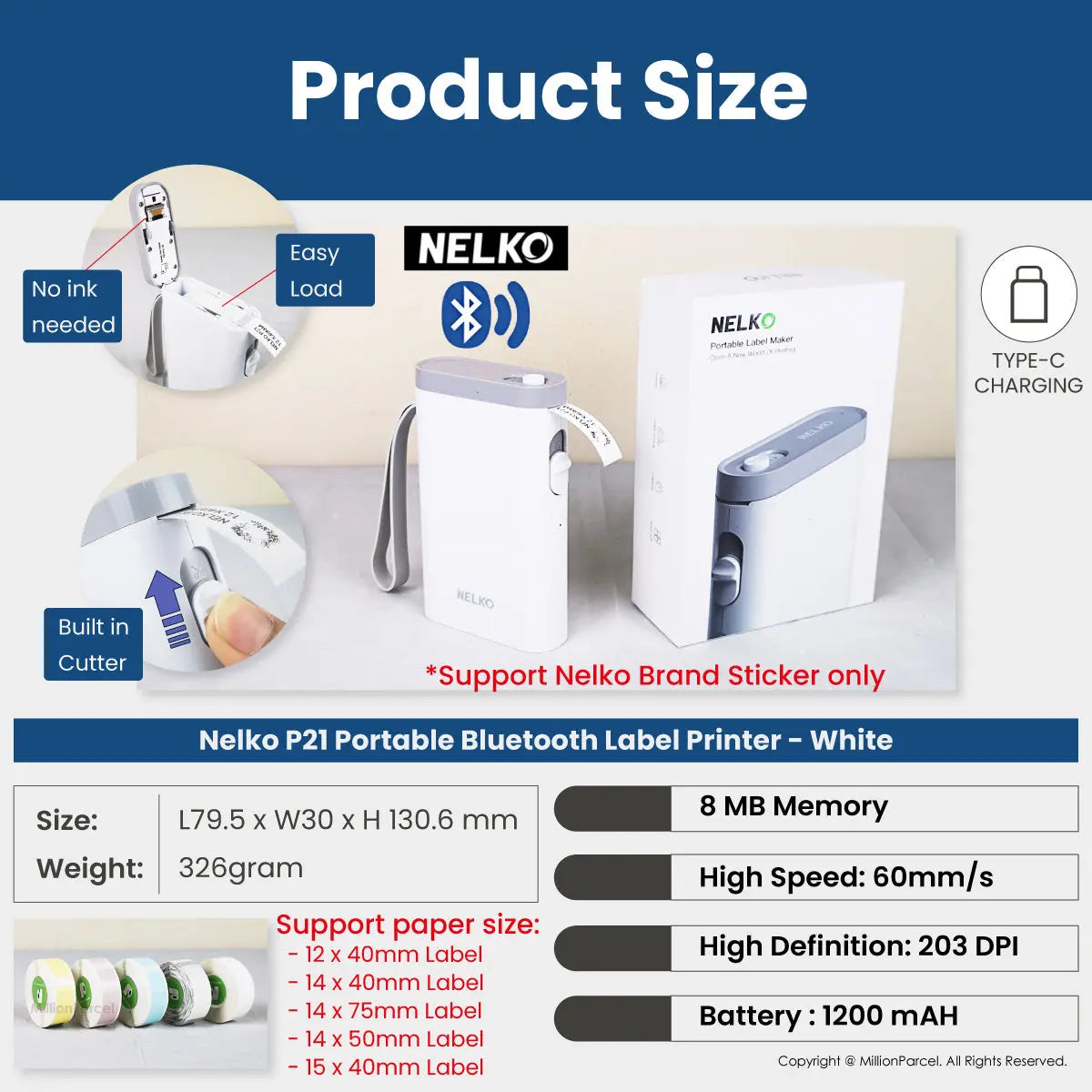 NELKO P21 Thermal Printer | POLONO P31S Name Label Printer - MillionParcel