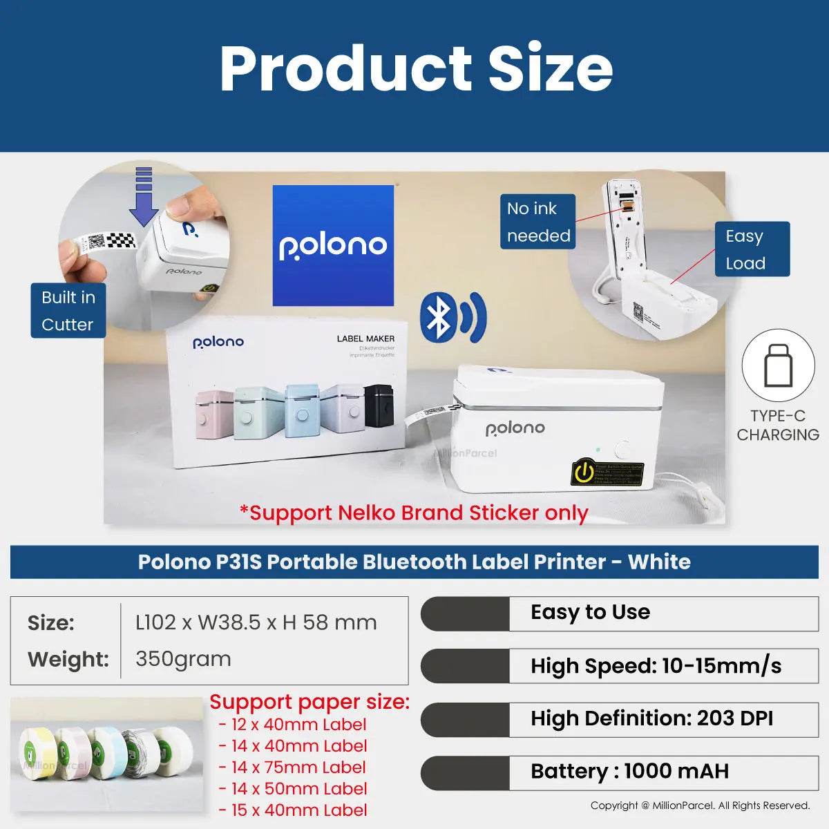NELKO P21 Thermal Printer | POLONO P31S Name Label Printer - MillionParcel