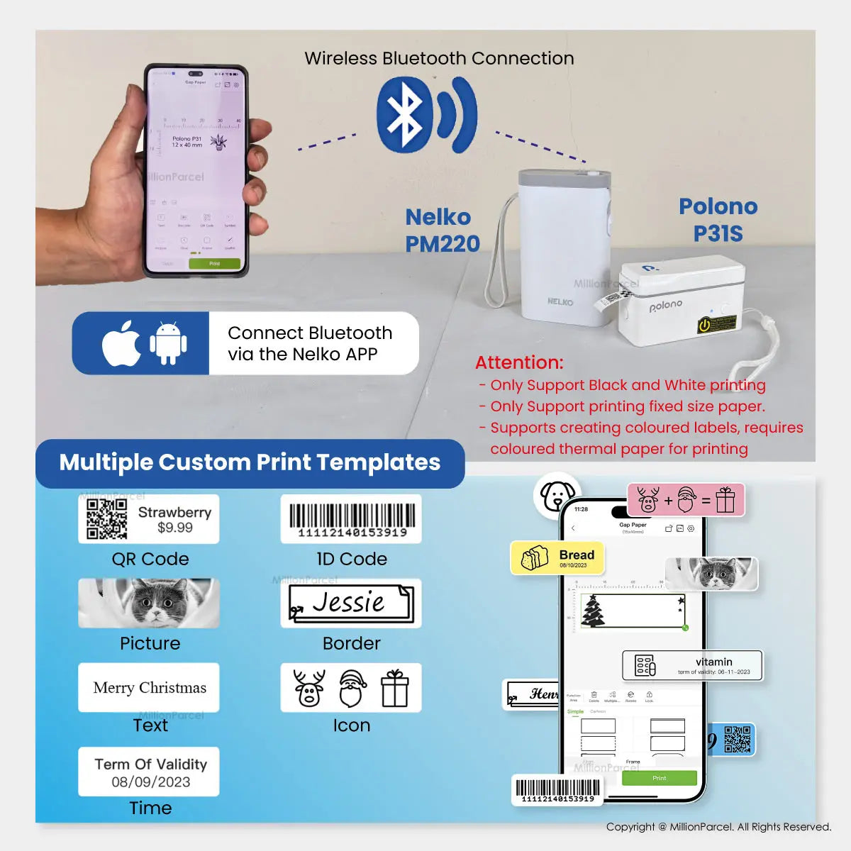 NELKO Thermal Printer | POLONO Name Label Printer - MillionParcel